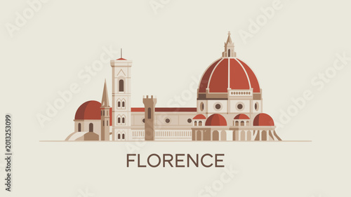 Florence Italy Landmark Vector Illustration with Cathedral Dome and Historic Renaissance Architecture
