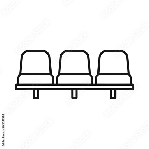 Three stadium or airport chairs in a row line icon isolated on white background