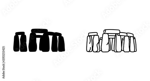 Konstfotografi Stonehenge Icon Set, Ancient Monument Vector Graphics, Neolithic Landmark Symbol