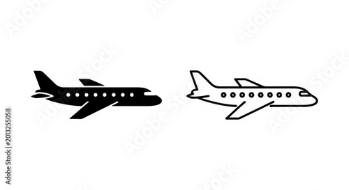 Airplane Icons, Jet Aircraft Silhouettes, Vector Aviation Symbols, Travel Transportation Graphics