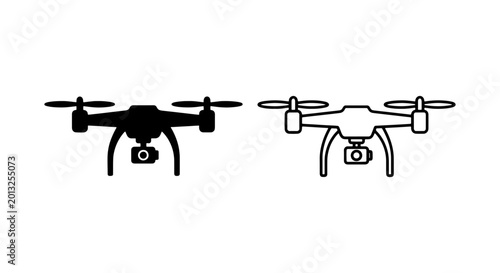 Canvas Print Drone Icons: Quadcopter Aerial Photography, Surveillance Technology, Unmanned Ae