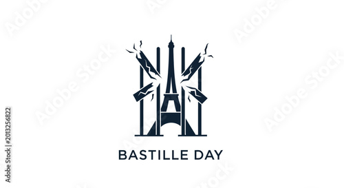 Tableau sur toile Bastille Day Paris France Celebration Logo.
