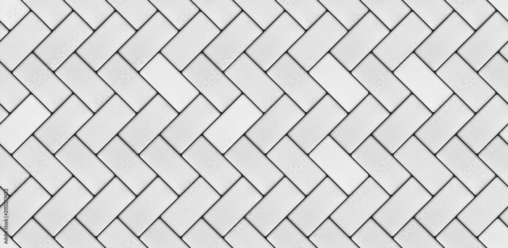 Obraz premium White herringbone seamless floor texture. Herring bone pattern. Ceramic zigzag style paving surface. Classical tessellation grid mosaic. Vector illustration