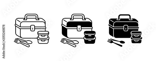 Lunch Box Icon Set: Portable Food Container, Utensils, and Storage Solutions