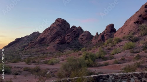 Papago Park Desert Mountain Landscape in Arizona at Sunset Scenic Nature Footage
