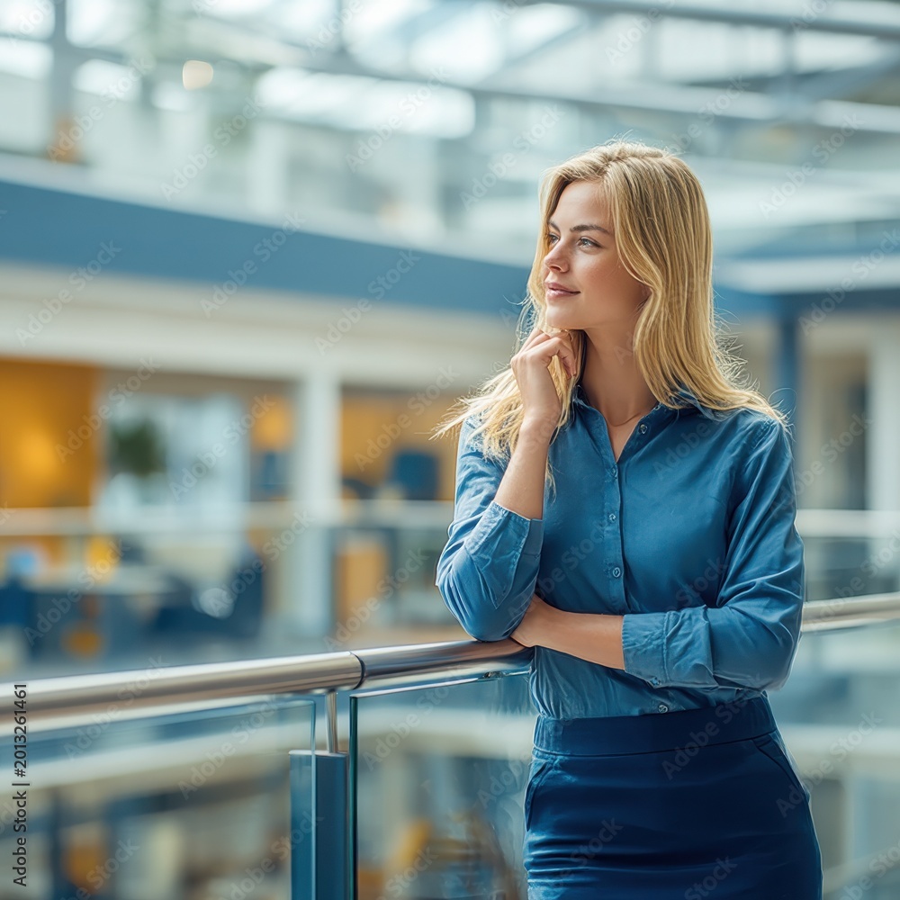 Obraz premium Business professional contemplating in modern office atrium