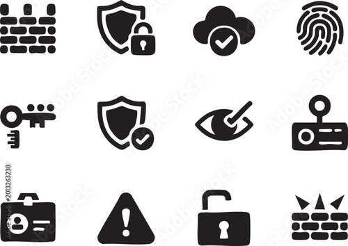 Cyber security protection outline symbol set