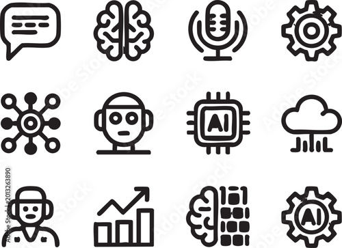 Podcast microphone communication icon collection