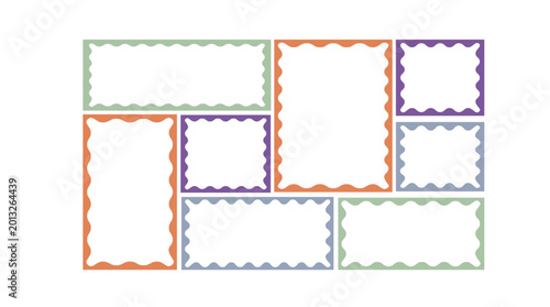Retro Squiggle Frame Collection Color Zigzag Wavy Borders Psychedelic Rectangles Vector Design.