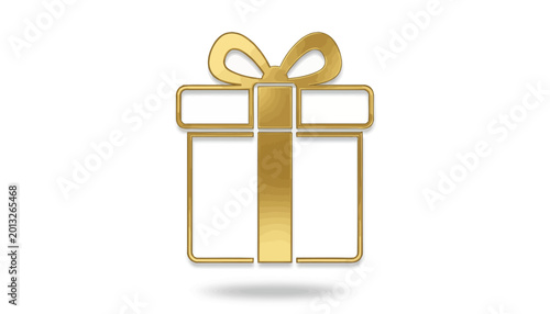 Golden gift box icon, luxury present symbol, shiny wrapped box, elegant ribbon bow