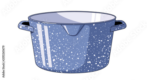 Foto Blue speckled enamel pot, ceramic cooking vessel, kitchenware illustration, spec