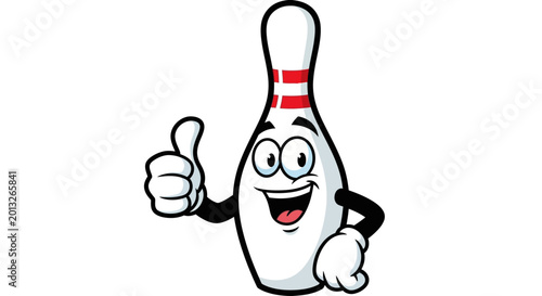 Quadro su tela Fun bowling pin character, cartoon strike symbol, thumb up emoticon, white backg