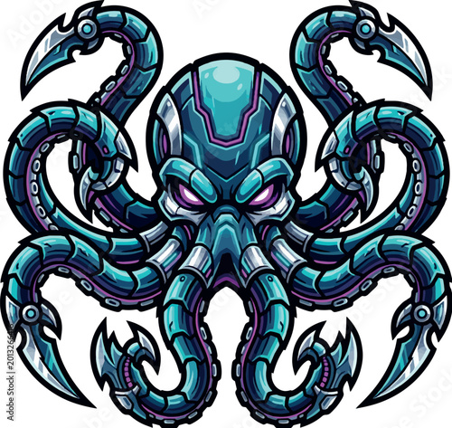 Blue cyber kraken octopus mascot logo