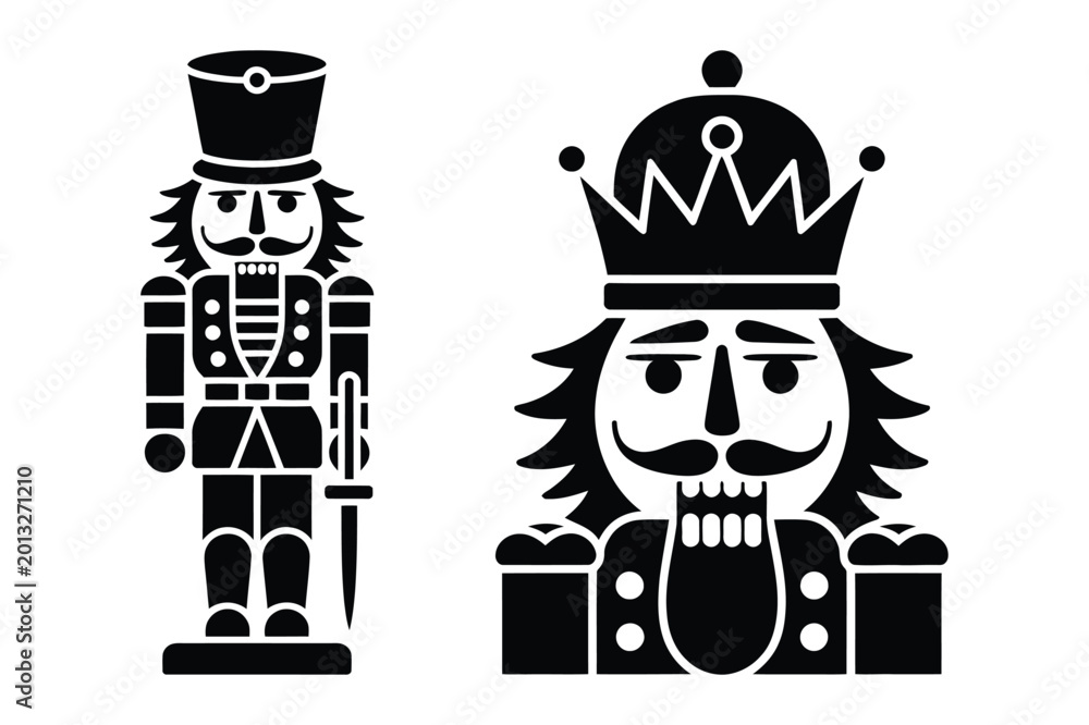 Fototapeta premium Traditional christmas nutcracker soldier and king figures vector illustration
