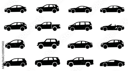 Foto Diverse collection of black silhouettes representing various types of motor vehi