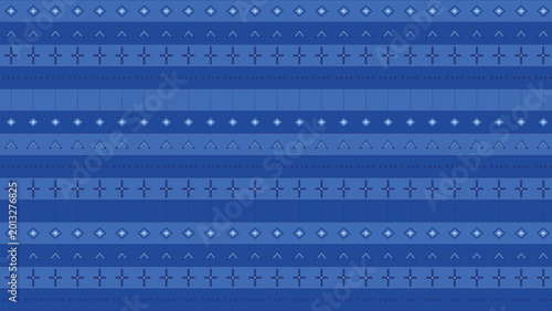 Blue tribal horizontal border pattern background with geometric motifs, seamless ethnic stripe texture for wallpaper, textile, wrapping paper and decorative design