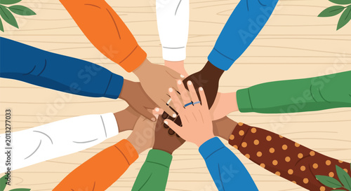 Εκτύπωση καμβά Diverse group of business professionals joining hands together in unity and teamwork concept to symbolize collaboration success partnership support and inclusivity