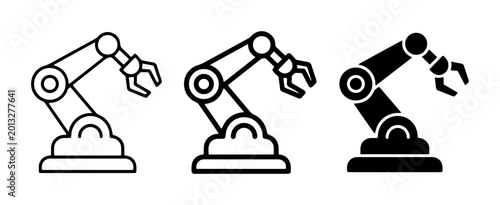 Foto Industrial robotic arm icon set, automated factory manipulator vector illustrati