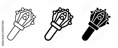 Foto Medieval mace icon set, spiked flail weapon vector illustrations, ancient mornin
