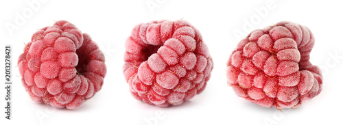 Tableau sur toile Set of frozen raspberries isolated on white