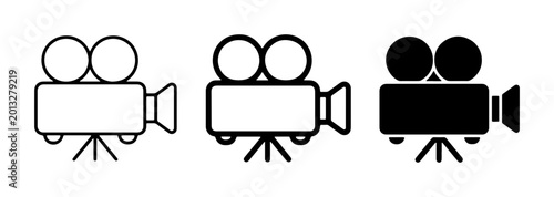 Vintage Film Camera Icons, Retro Movie Projector Symbols, Classic Cinema Equipment Set
