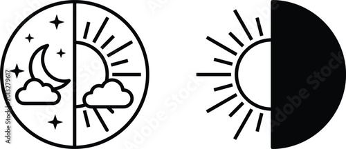 Photos Minimalist black and white celestial icons featuring day and night cycles with s
