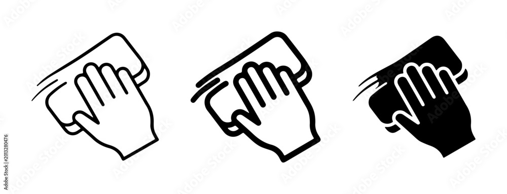 Obraz premium Hand wiping surface icon set, cleaning and hygiene symbols, vector illustration