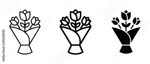 Floral Bouquet Icons, Tulip Flower Arrangements, Simple Vector Graphics for Celebration and Gifting, Line Art and Silhouette Styles