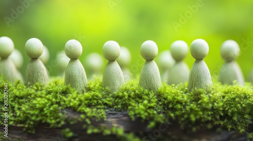 Symbolic figures in mossy nature representing community organizing and environmental justice growth