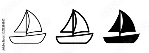 Billede på lærred Sailboat Icons, Nautical Vector Graphics, Maritime Symbols Set, Simple Boat Illu