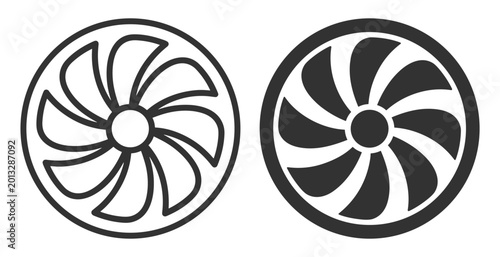 Bild auf Leinwand black and white turbine fan icon set on transparent background