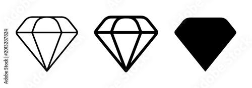 Картината върху платно Diamond Icons Set: Outline, Detailed Line Art, and Solid Silhouette Vector Graph