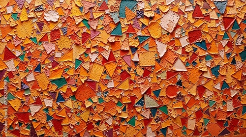 Abstract Mosaic of Textured Colorful Geometric Fragments and Peeling Material
