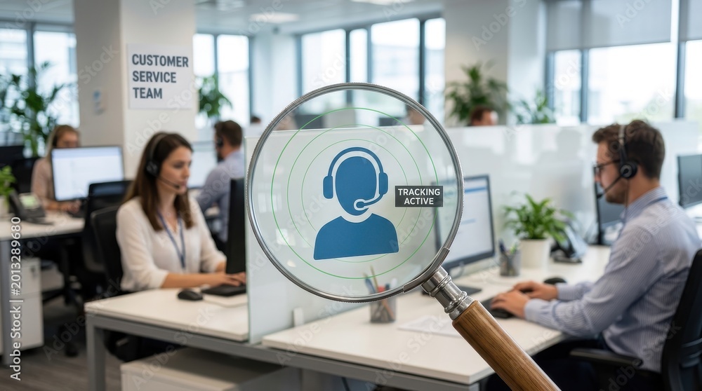 Fototapeta premium Customer Service Representative Activity Monitoring in Modern Office