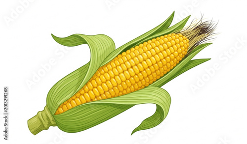 Bild auf Leinwand Fresh corn ear with husk vector illustration realistic agricultural food isolate