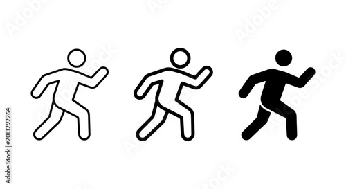 Running Man Icons: Silhouette, Outline, Black Vector Figures