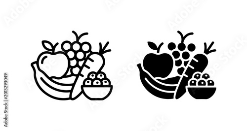 Fotografie Fresh Fruit and Vegetable Icons, Healthy Food Graphics, Organic Produce Vector S