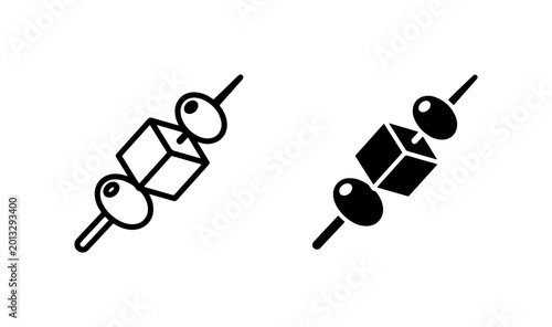 Olive and Cheese Skewers, Appetizer Icons, Vector Food Symbols