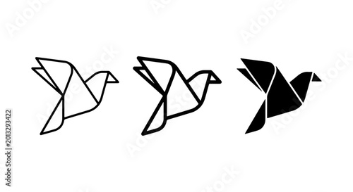 Canvas Print Origami Birds Vector Set: Geometric Flying Doves, Peace Symbol Icons