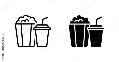 Foto Cinema Snack Icons: Popcorn Bucket and Drink Cup Vector Set