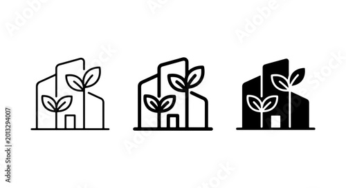 Eco Building Icons, Green Architecture Symbols, Sustainable City Vector Set