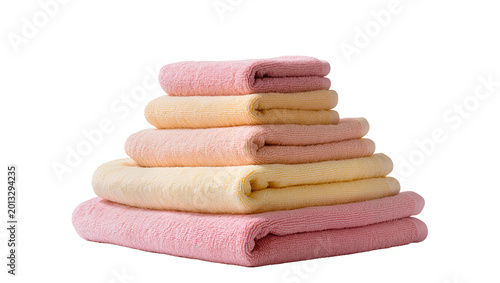 Εκτύπωση καμβά Isolated stack of clean, soft pink and yellow terry cloth towels for bathroom