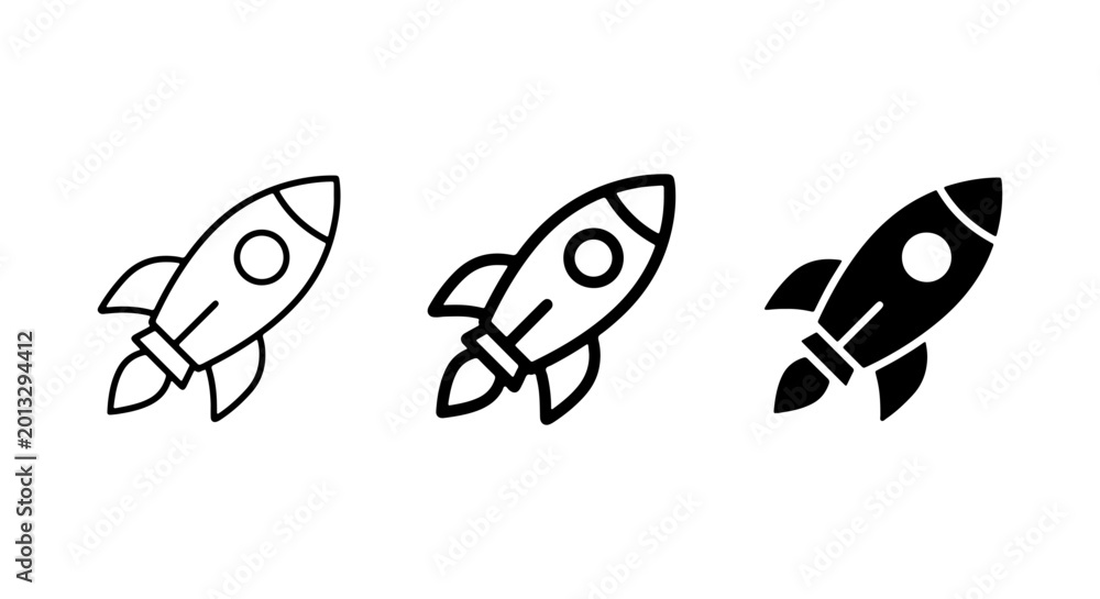 Fototapeta premium Rocket Icons Set, Space Exploration Vector Graphics, Startup Launch Symbols