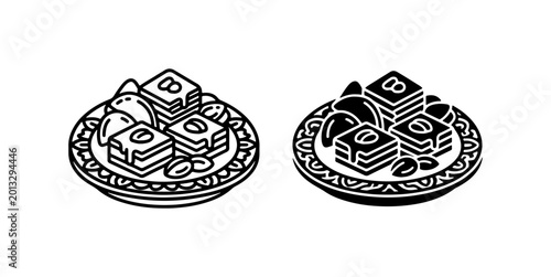 Cuadro en lienzo Baklava Dessert Icon Set, Sweet Pastry Vector Graphics