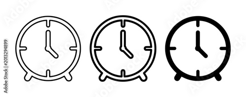 Photos Three Alarm Clock Icons, Simple Line Art and Bold Outline Styles, Representing T