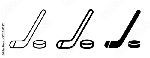 Canvas Print Ice Hockey Stick and Puck Icons, Vector Set: Outline, Line Art, and Silhouette S