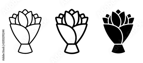 Flower Bouquet Icons, Floral Arrangement Vector Graphics, Romantic Gift Symbols, Celebration Floral Design Elements