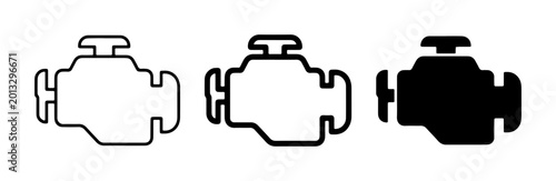 Photos Engine Icons Set: Outline, Filled Outline, and Solid Black Vector Graphics for A