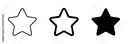 Tableau sur toile Three Star Icons: Outline, Thick Outline, Solid Black, Simple Vector Shapes for