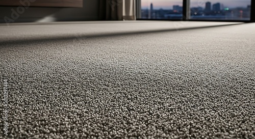 Textured Gray Carpet Covering Floor Beside Large Window in Modern Interior